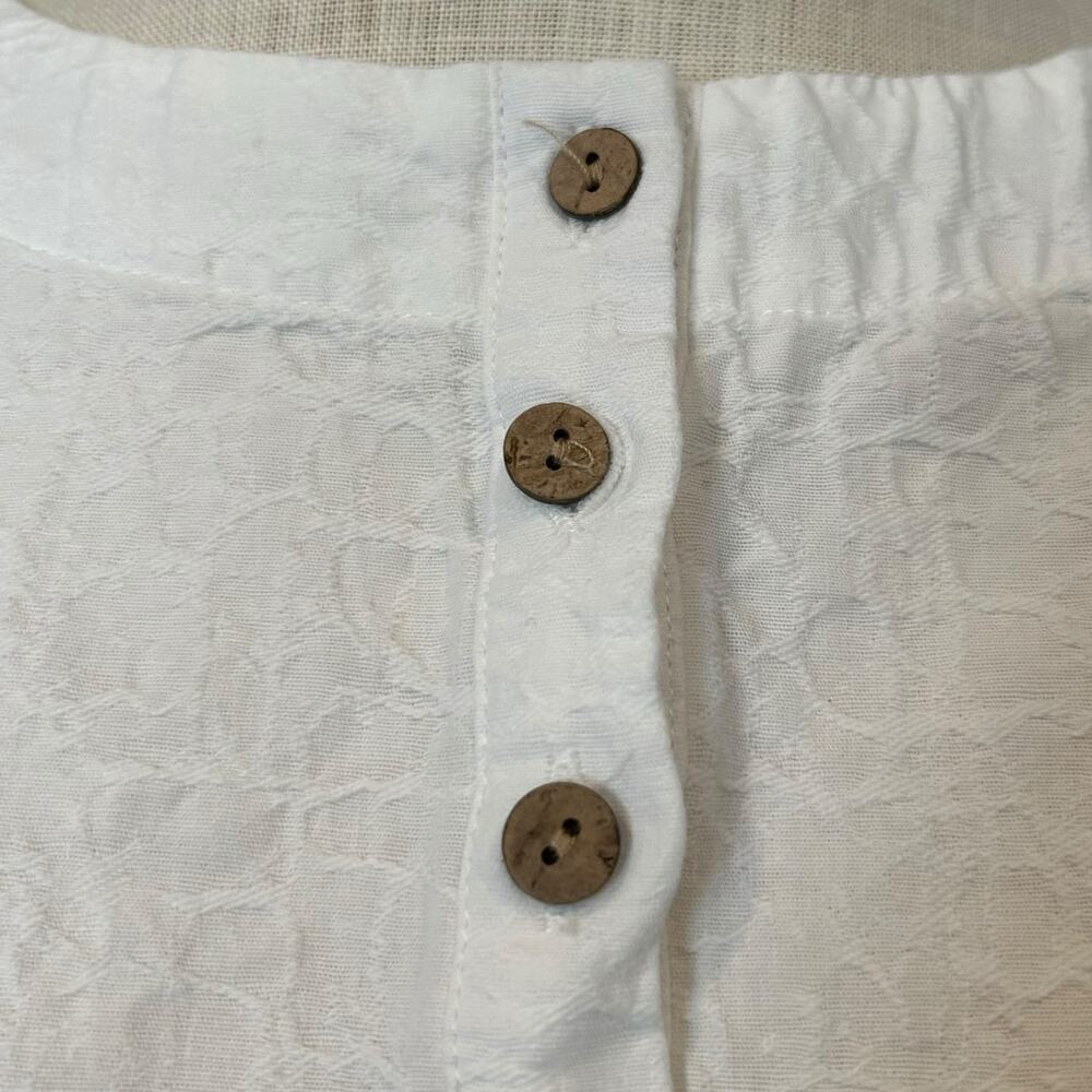 White Textured Henley Cotton Linen Boxy Oversized Top Cottagecore XL - Picture 7 of 14